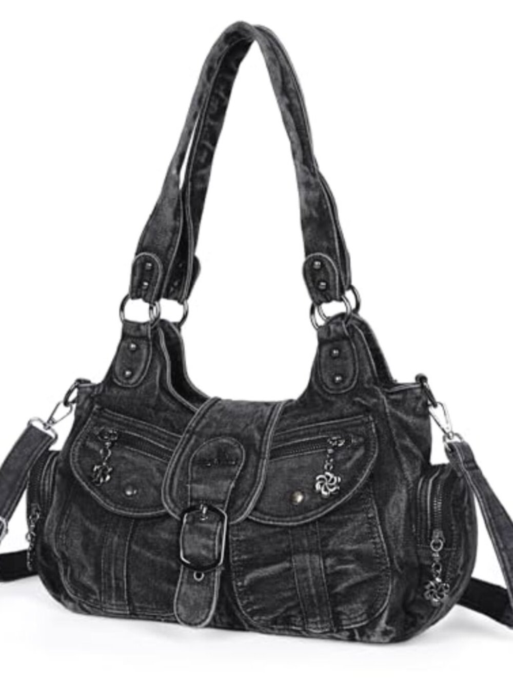 Vegan Leather Hobo Shoulder Bag Roomy Tote with Crossbody Strap Women